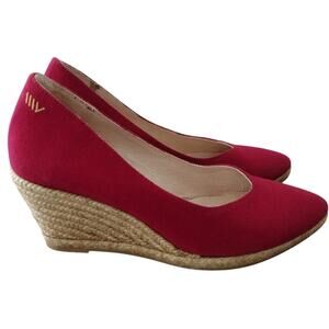 Viscata EUC Berry Red Espadrille Almond-Toe Wedge Shoes Heels Women's EU 38 US 7